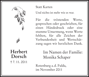 Traueranzeige von Herbert Dorsch von HNA