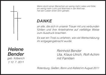 Traueranzeige von Helene Bender von HNA