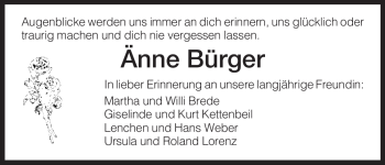 Traueranzeige von Änne Bürger von HNA