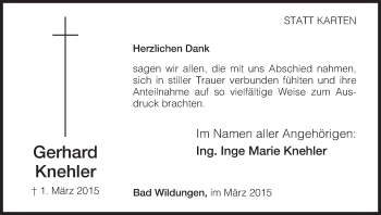 Traueranzeige von Gerhard Knehler von HNA