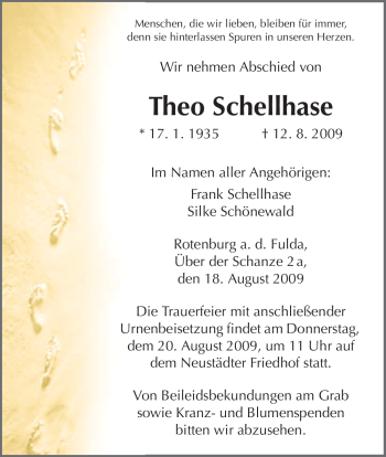 Traueranzeige von Theo Schellhase von HNA