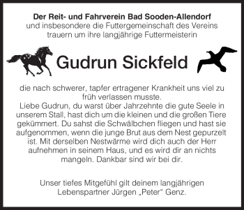 Traueranzeige von Gudrun Sickfeld von HNA