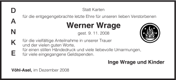 Traueranzeige von Werner Wrage von HNA