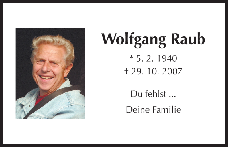  Traueranzeige für Wolfgang Raub vom 05.02.2010 aus HNA