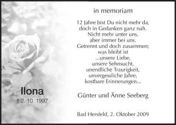 Traueranzeige von Ilona Unbekannt von HNA