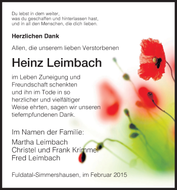 Traueranzeige von Heinz Leimbach von HNA