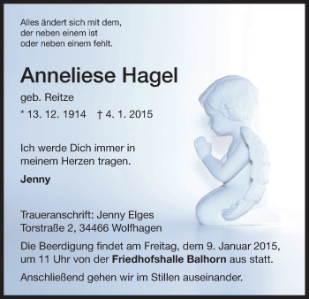 Traueranzeige von Anneliese Hagel von HNA
