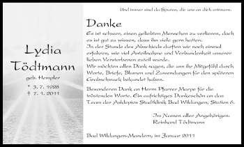 Traueranzeige von Lydia Tödtmann von HNA
