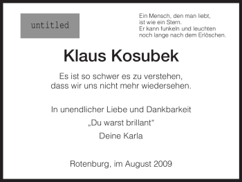Traueranzeige von Klaus Kosubek von HNA