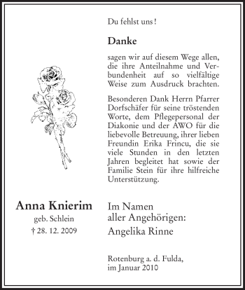 Traueranzeige von Anna Knierim von HNA