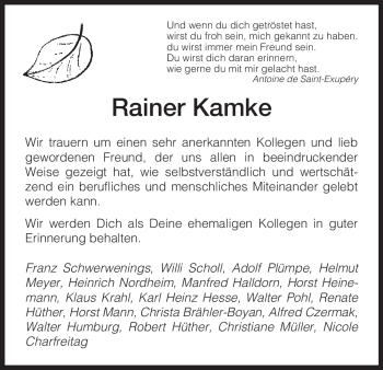 Traueranzeige von Rainer Kamke von HNA