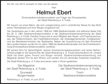Traueranzeige von Helmut Ebert von HNA