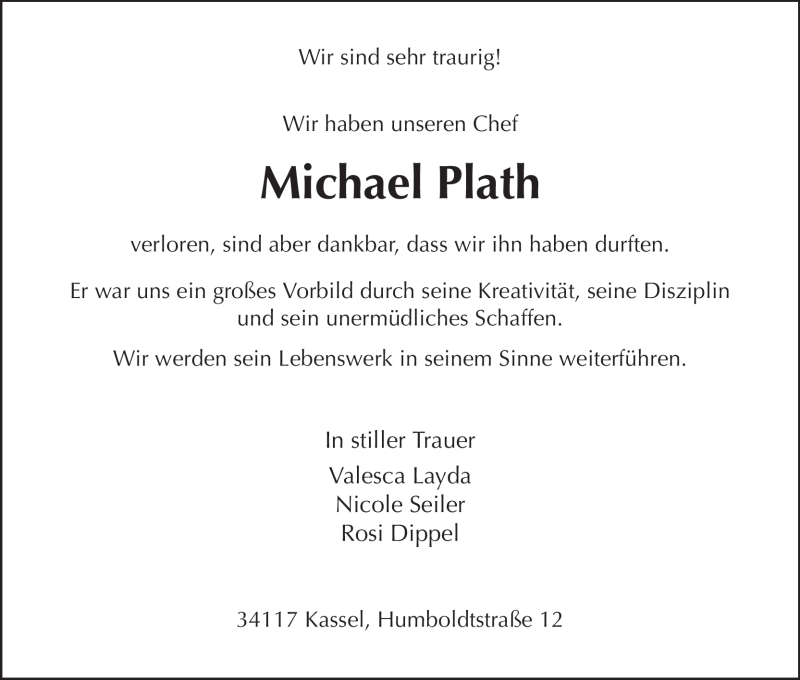  Traueranzeige für Michael Plath vom 15.08.2009 aus HNA