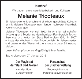 Traueranzeige von Melanie Tricoteaux von HNA