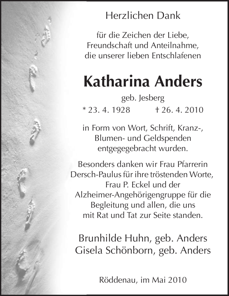 Traueranzeigen Von Katharina Anders | Trauer.HNA.de