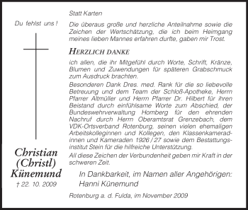 Traueranzeige von Christian Künemund von HNA