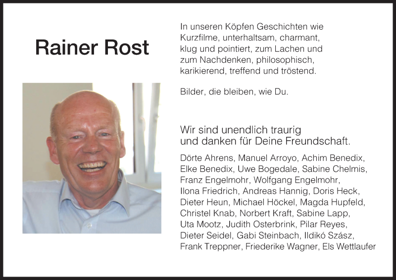  Traueranzeige für Rainer Rost vom 18.02.2015 aus HNA