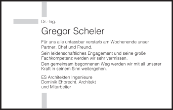 Traueranzeige von Gregor Scheler von HNA