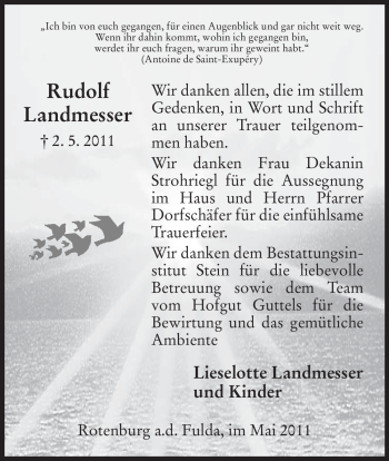 Traueranzeige von Rudolf Landmesser von HNA