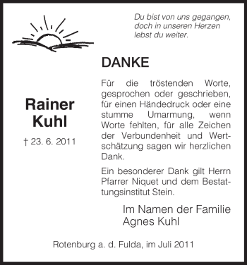 Traueranzeige von Rainer Kuhl von HNA