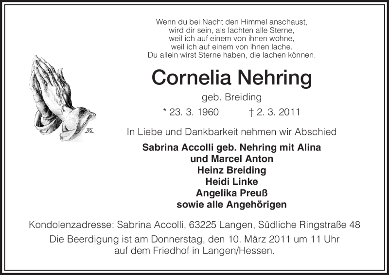  Traueranzeige für Cornelia Nehring vom 05.03.2011 aus HNA