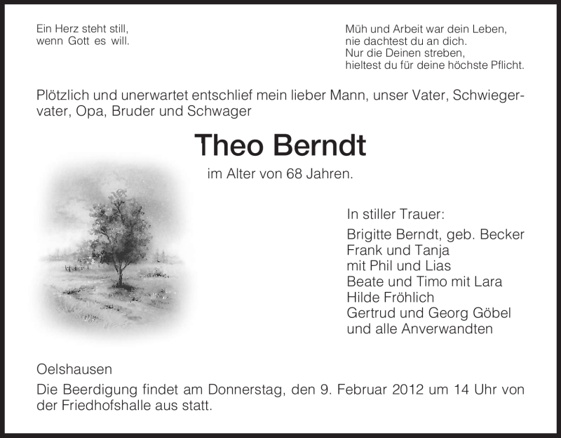  Traueranzeige für Theo Berndt vom 04.02.2012 aus HNA