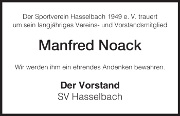 Traueranzeige von Manfred Noack von HNA