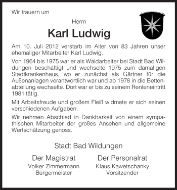 Traueranzeige von Karl Ludwig von HNA