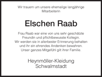 Traueranzeige von Elschen Raab von HNA