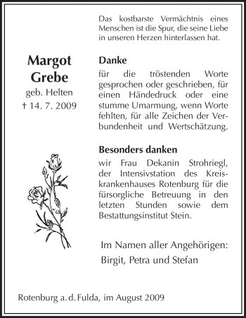 Traueranzeige von Margot Grebe von HNA