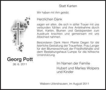 Traueranzeige von Georg Pott von HNA