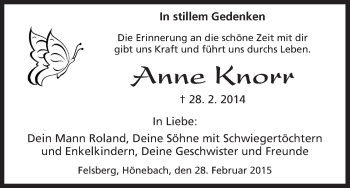 Traueranzeige von Anne Knorr von HNA