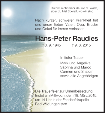Traueranzeige von Hans-Peter Raudies von HNA