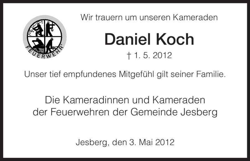  Traueranzeige für Daniel Koch vom 03.05.2012 aus HNA