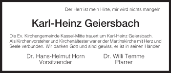 Traueranzeige von Karl-Heinz Geiersbach von HNA