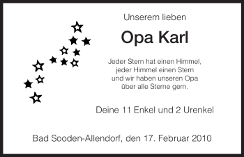 Traueranzeige von Karl Unbekannt von HNA
