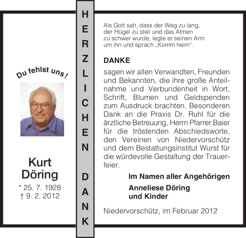  Traueranzeige für Kurt Döring vom 10.03.2012 aus HNA