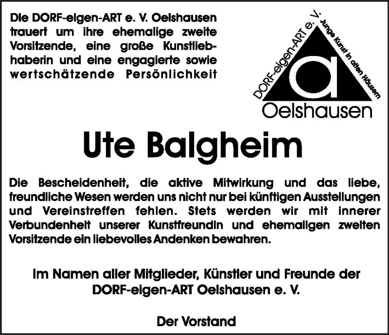  Traueranzeige für Ute Balgheim vom 24.11.2010 aus HNA