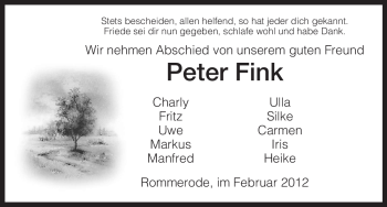 Traueranzeige von Peter Fink von HNA