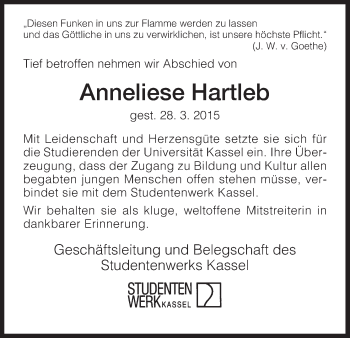 Traueranzeige von Anneliese Hartleb von HNA