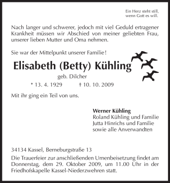 Traueranzeige von Elisabeth Kühling von HNA