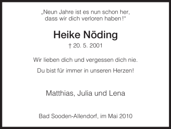 Traueranzeige von Heike Nöding von HNA