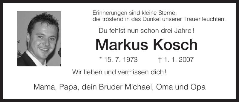  Traueranzeige für Markus Kosch vom 02.01.2010 aus HNA