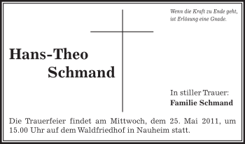 Traueranzeige von Hans-Theo Schmand von HNA