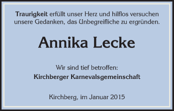Traueranzeige von Annika Lecke von HNA