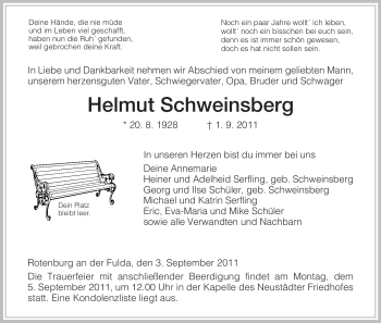 Traueranzeige von Helmut Schweinsberg von HNA