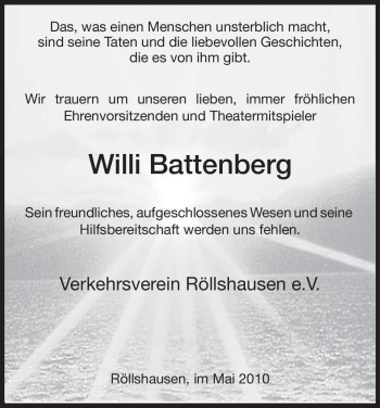 Traueranzeige von Willi Battenberg von HNA