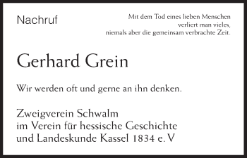 Traueranzeige von Gerhard Grein von HNA