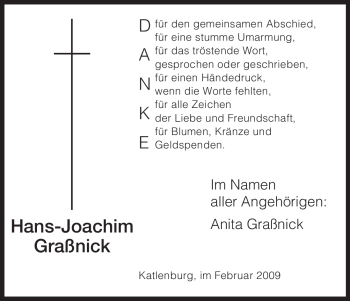 Traueranzeige von Hans-Joachim Graßnick von HNA