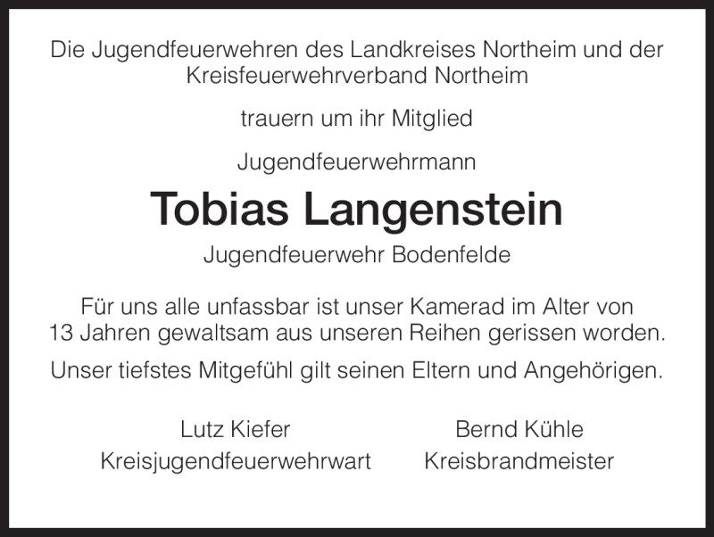  Traueranzeige für Tobias Langenstein vom 27.11.2010 aus HNA